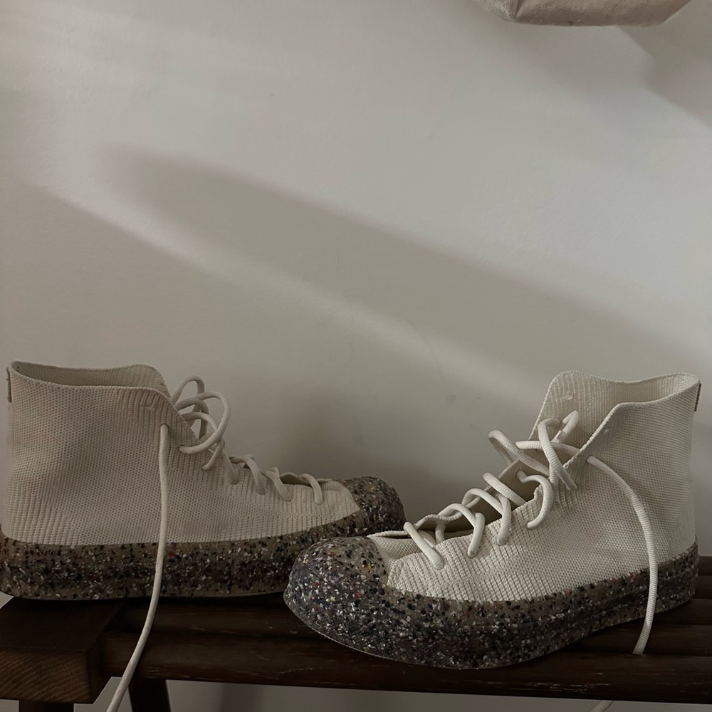 Converse Cream High-Top knit Sneakers with Speckled Sole